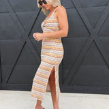 Front Twist Multi Color Crochet Midi Dress - Infinity Raine