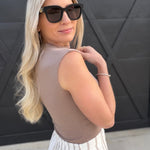 Funnel Neck Scrunch Knit Top In Taupe - Infinity Raine