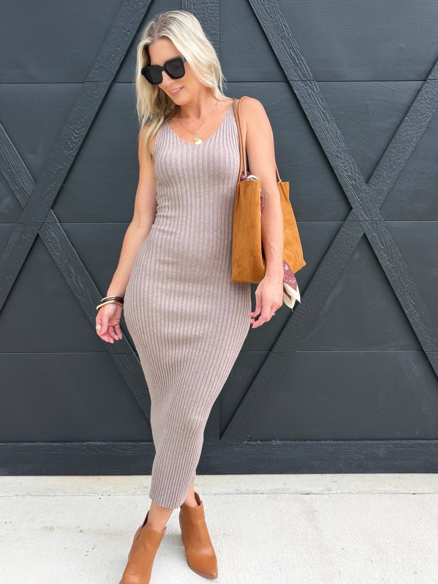 Gabi Sweater Top And Dress Set In Taupe - Infinity Raine