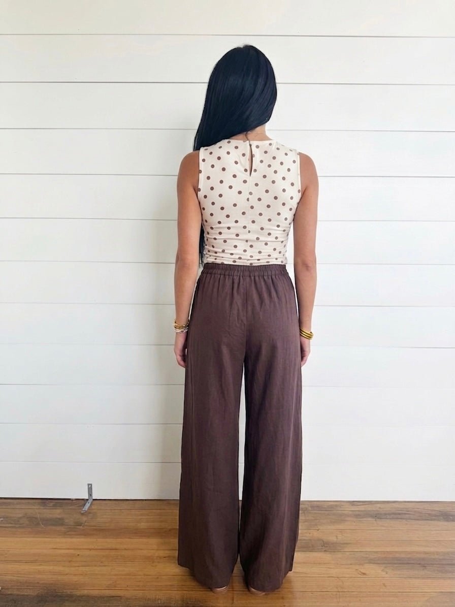 Gathered Drawstring Wide Leg Trouser In Dark Espresso - Infinity Raine