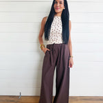 Gathered Drawstring Wide Leg Trouser In Dark Espresso - Infinity Raine
