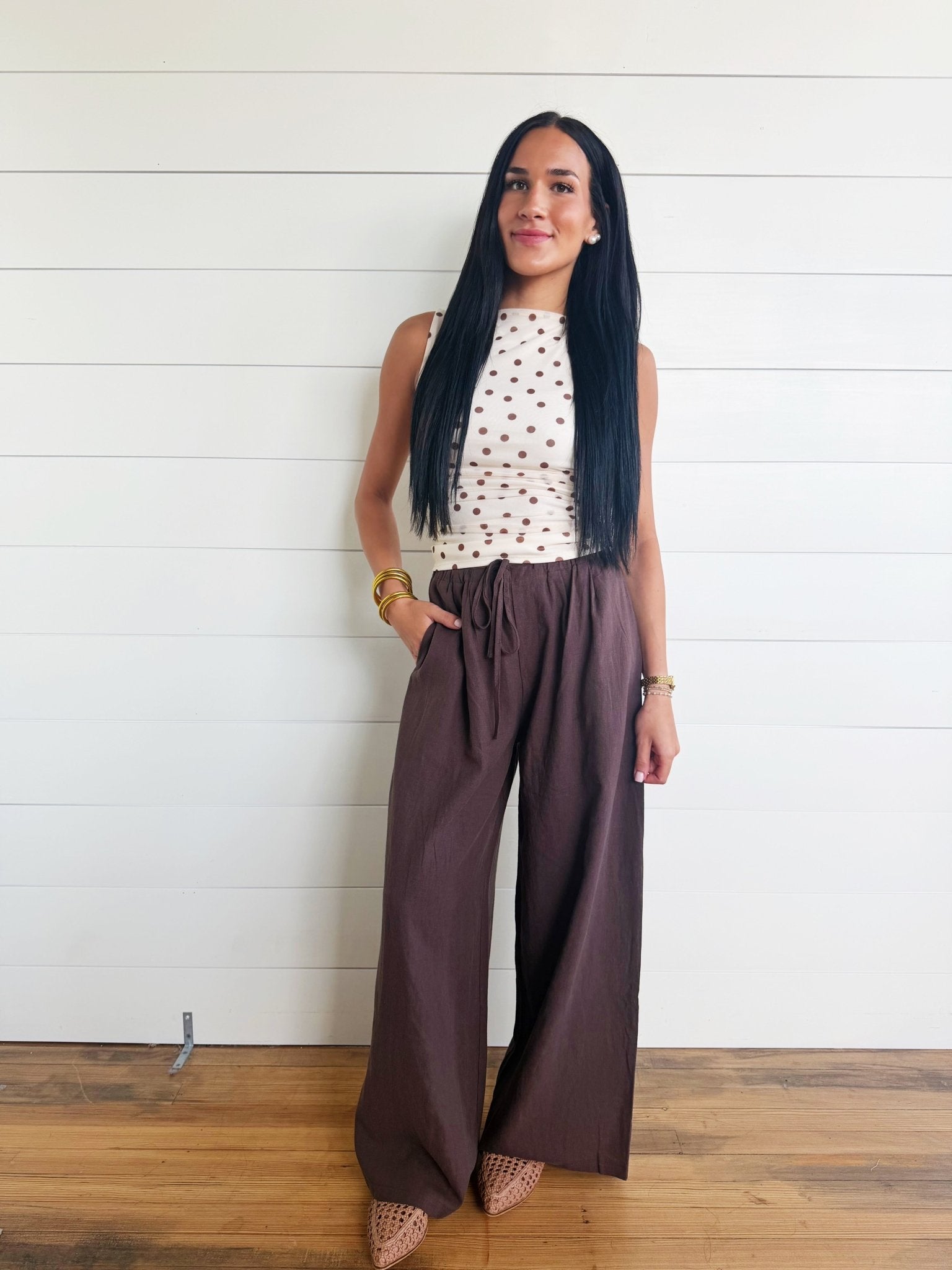 Gathered Drawstring Wide Leg Trouser In Dark Espresso - Infinity Raine