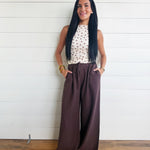 Gathered Drawstring Wide Leg Trouser In Dark Espresso - Infinity Raine
