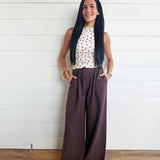Gathered Drawstring Wide Leg Trouser In Dark Espresso - Infinity Raine