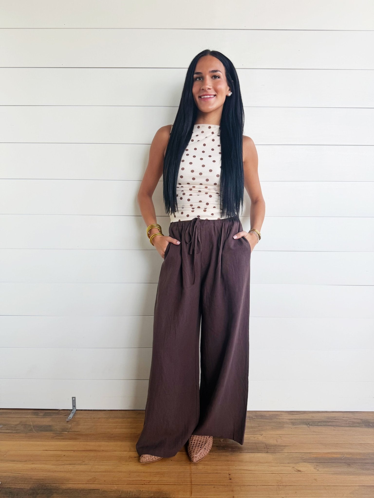 Gathered Drawstring Wide Leg Trouser In Dark Espresso - Infinity Raine