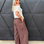 Gathered Drawstring Wide Leg Trouser In Dark Espresso - Infinity Raine