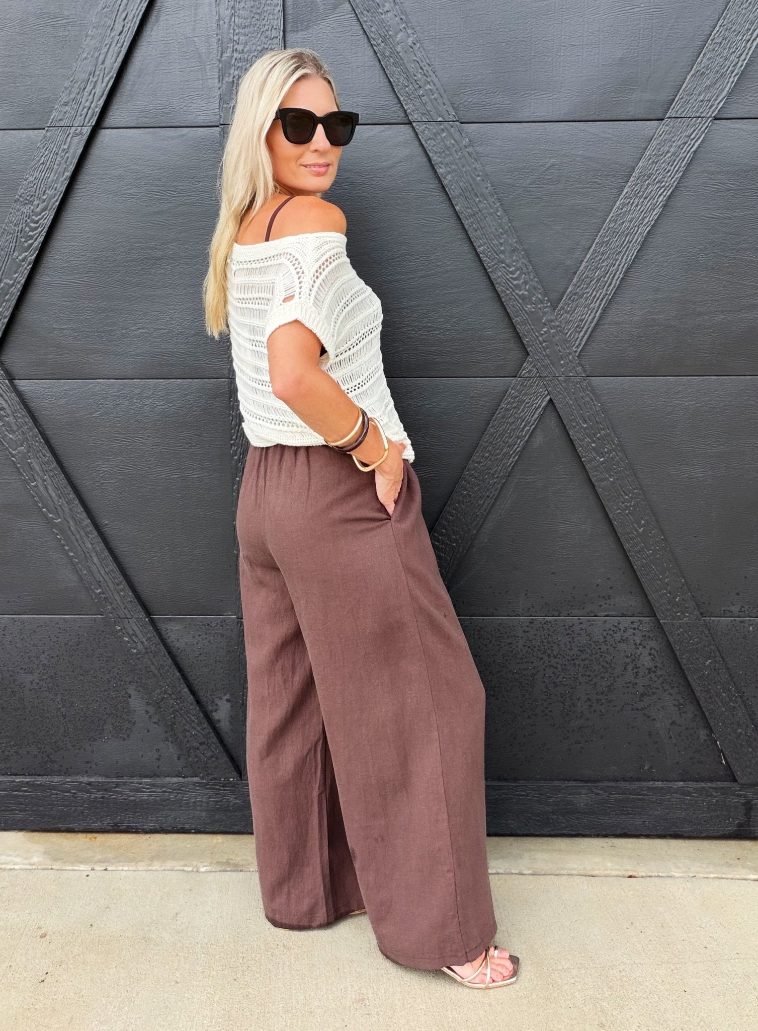 Gathered Drawstring Wide Leg Trouser In Dark Espresso - Infinity Raine