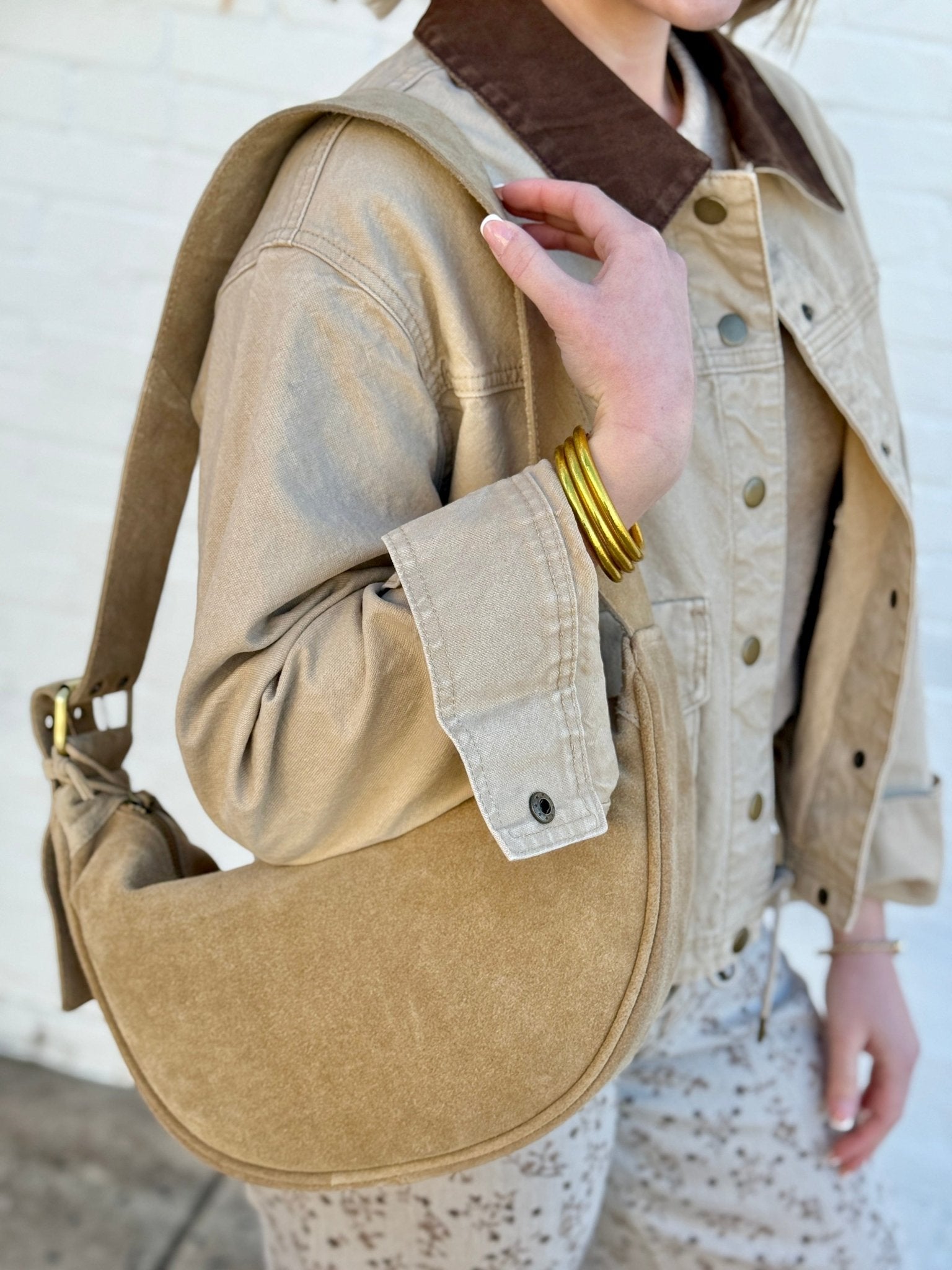 Genuine Leather Saddle Bag In Khaki - Infinity Raine