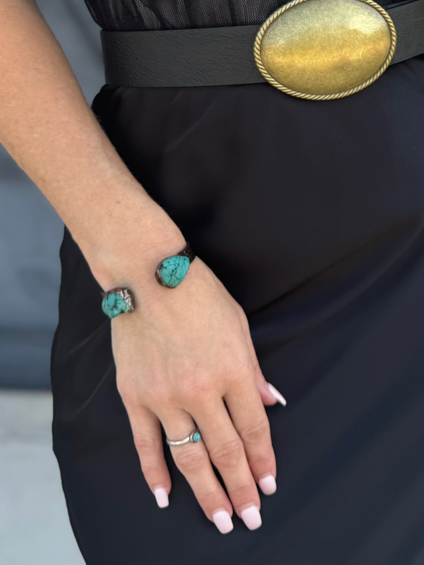 Genuine Natural Turquoise Cuff Bangle Bracelet - Infinity Raine