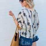 Geometric Floral Printed Cuff Blouse In Midnight - Infinity Raine