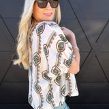 Geometric Floral Printed Cuff Blouse In Sage - Infinity Raine
