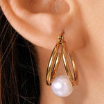 Geometric Pearl Hoop Earrings In Gold - Infinity Raine