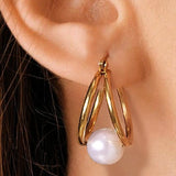 Geometric Pearl Hoop Earrings In Gold - Infinity Raine