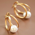 Geometric Pearl Hoop Earrings In Gold - Infinity Raine