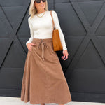 Get Like This Belted Midi Skirt In Washed Earth - Infinity Raine