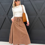 Get Like This Belted Midi Skirt In Washed Earth - Infinity Raine