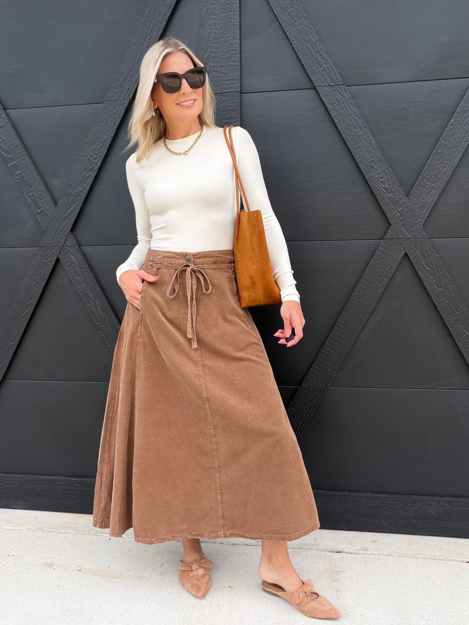 Get Like This Belted Midi Skirt In Washed Earth - Infinity Raine