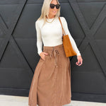 Get Like This Belted Midi Skirt In Washed Earth - Infinity Raine