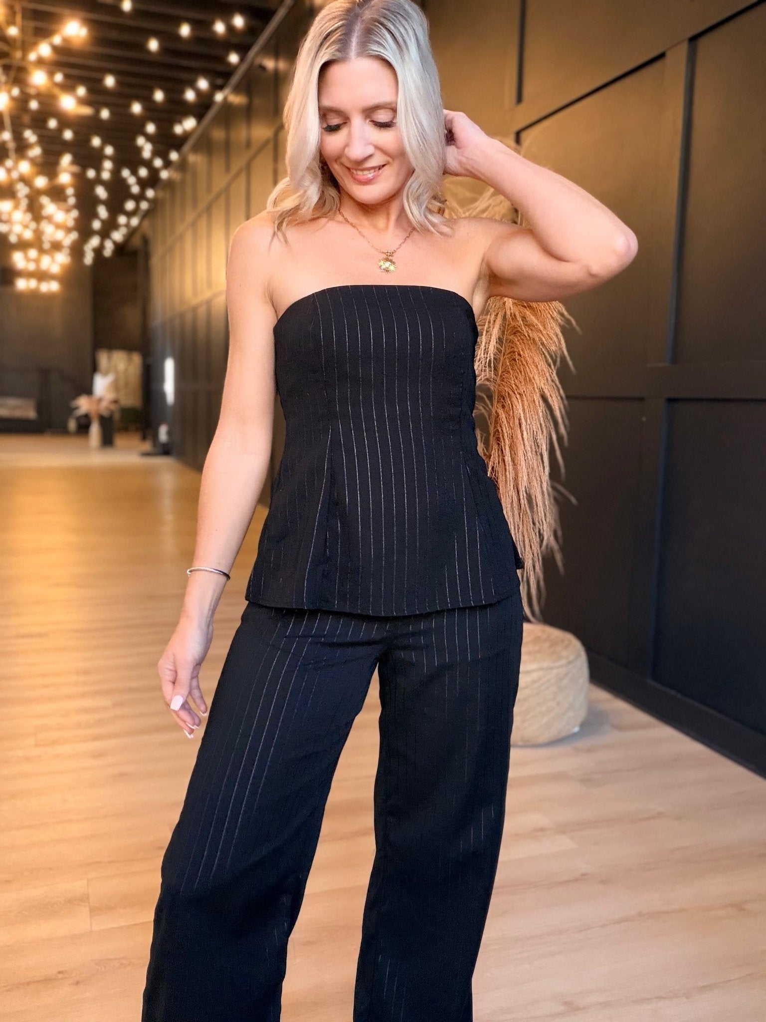 Gilded Evening Pinstripe Tube Top - Infinity Raine