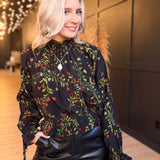 Girls Gathering Poet Blouse In Black Multi - Infinity Raine