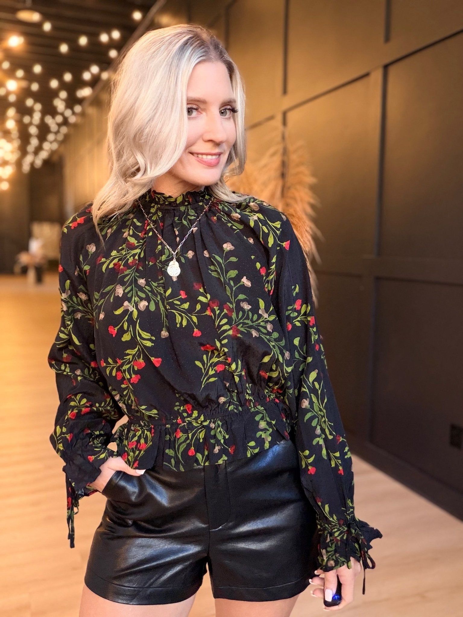 Girls Gathering Poet Blouse In Black Multi - Infinity Raine