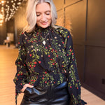Girls Gathering Poet Blouse In Black Multi - Infinity Raine