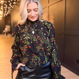 Girls Gathering Poet Blouse In Black Multi - Infinity Raine