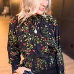 Girls Gathering Poet Blouse In Black Multi - Infinity Raine