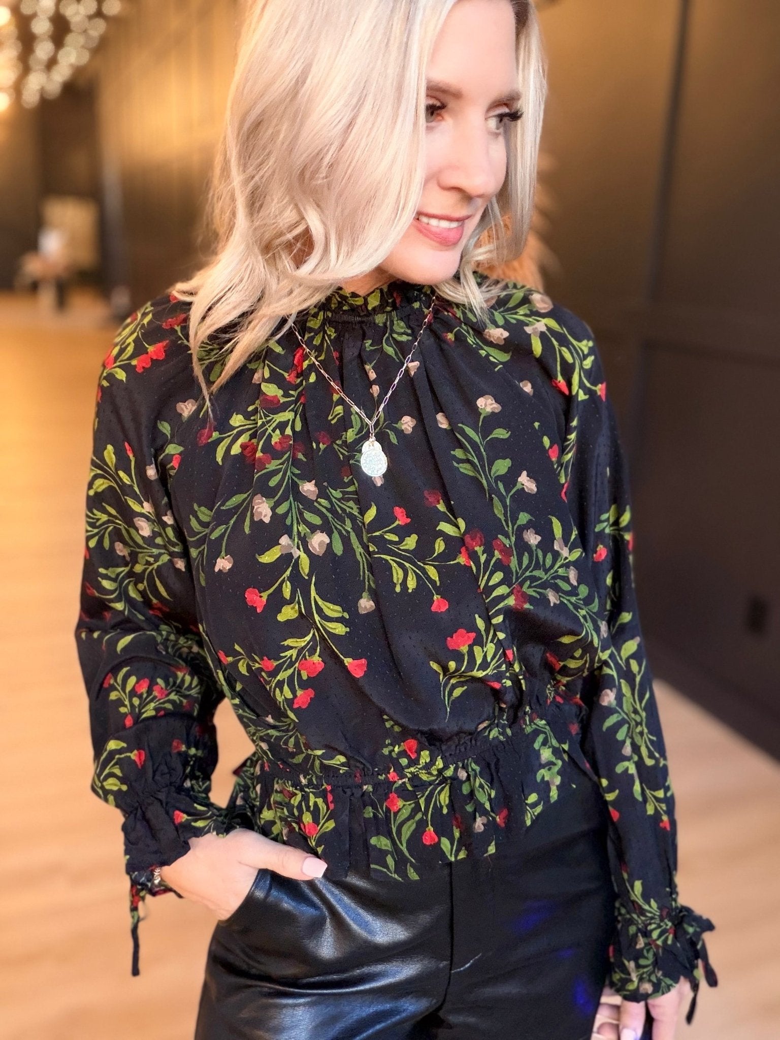 Girls Gathering Poet Blouse In Black Multi - Infinity Raine
