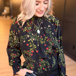 Girls Gathering Poet Blouse In Black Multi - Infinity Raine