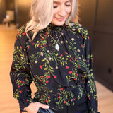 Girls Gathering Poet Blouse In Black Multi - Infinity Raine