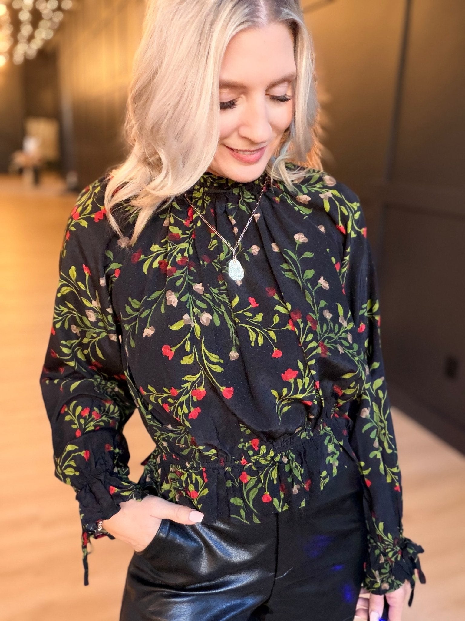 Girls Gathering Poet Blouse In Black Multi - Infinity Raine