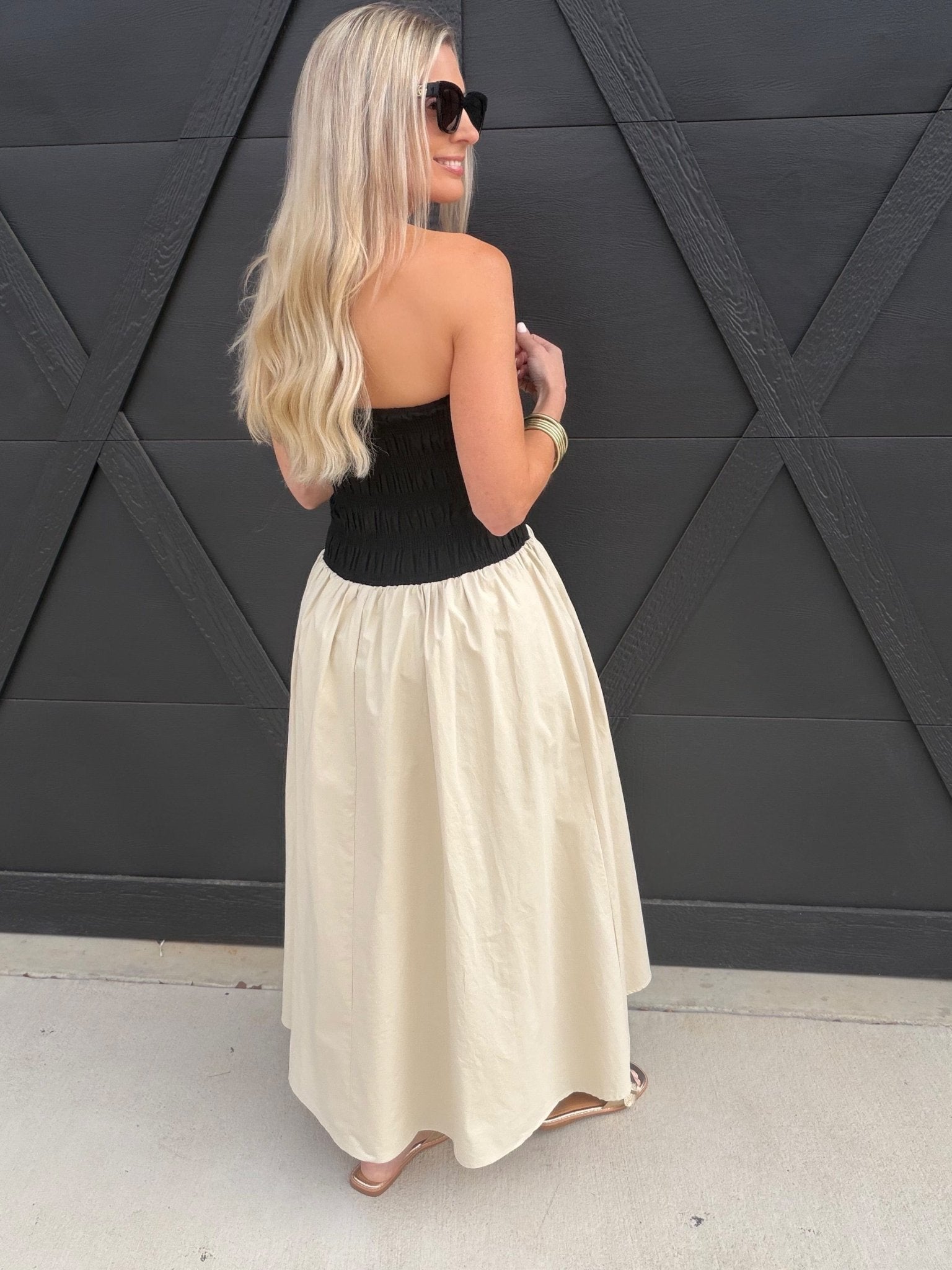 beige bandeau dress ASOS Design - Draped Bodice Structured Bandeau Midi Dress - Women - Polyester/Spandex