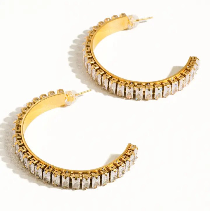 Glamora 18K Gold Non-Tarnish Large Rhinestone C-Hoop Earring - Infinity Raine