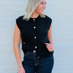 Gold Button Pocket Vest In Black - Infinity Raine