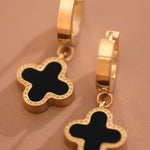 Gold Clover Hoop Drop Earrings In Black - Infinity Raine