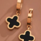 Gold Clover Hoop Drop Earrings In Black - Infinity Raine