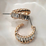 Gold Rhinestone Intwined Huggie Hoop Earrings - Infinity Raine