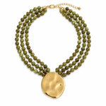 Gorgeously Draping Statement Beaded Necklace - 3 Row Marbled Beads In Olive - Infinity Raine