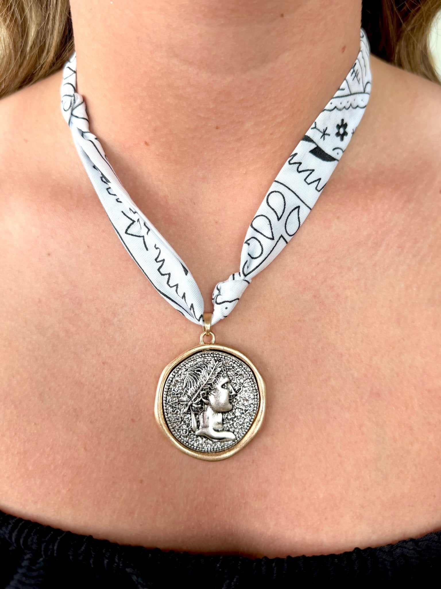 Greek Caesar Pendant Scarf Necklace In Mixed - Infinity Raine