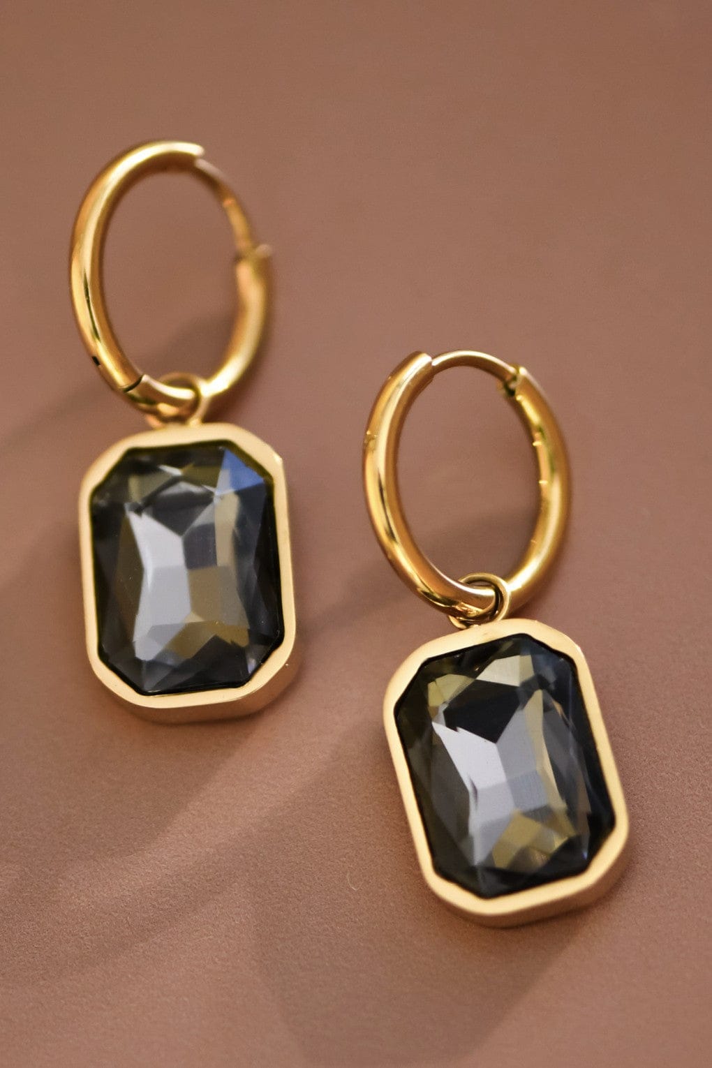 Grey Crystal Drop Earrings In Gold - Infinity Raine