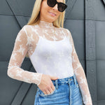 All Over Lace Sheer Top-White - Infinity Raine