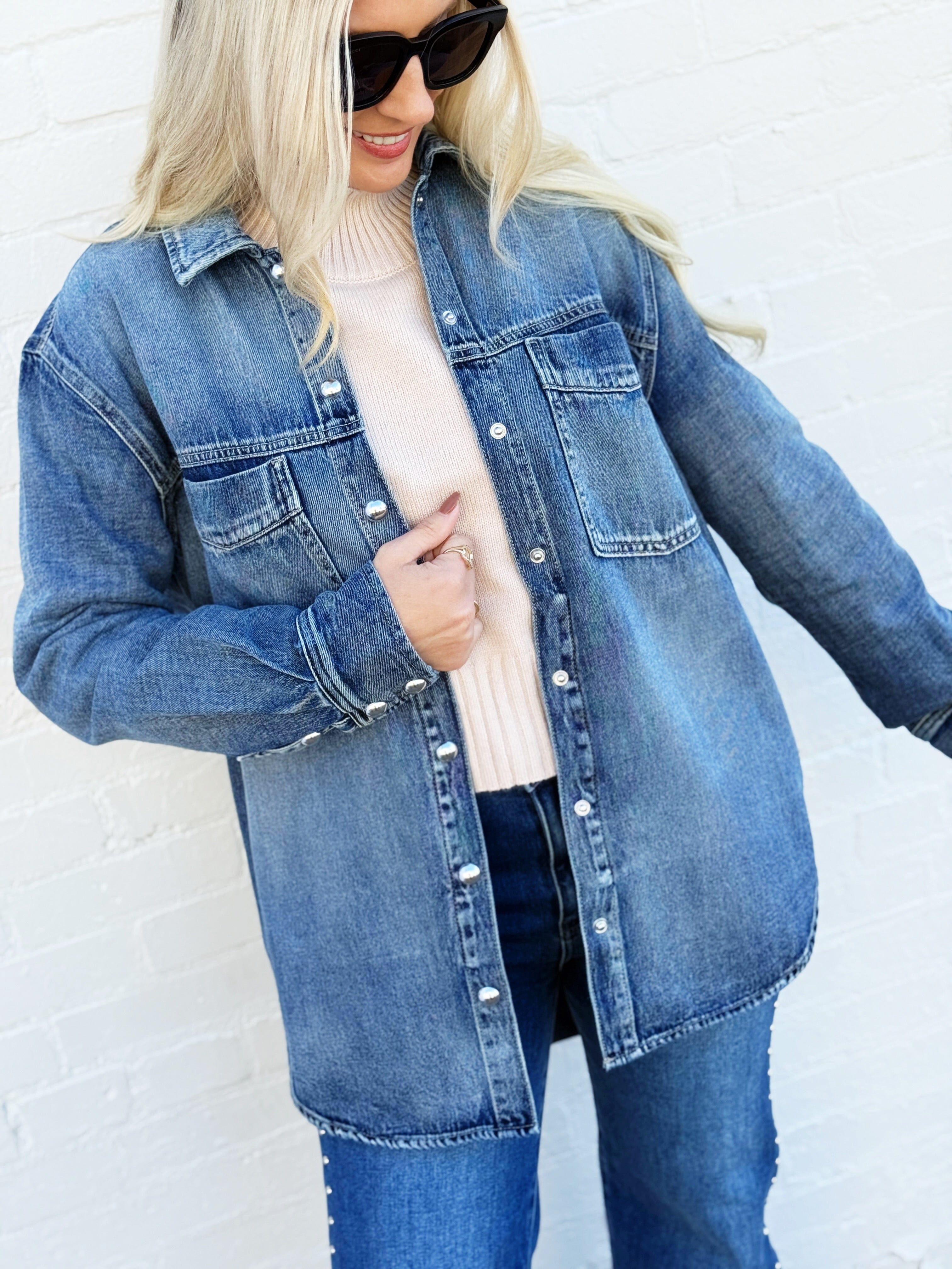 Habitual Outerwear - Jackets & Coats Habitual Oversized Denim Shacket In Marine