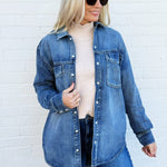 Habitual Oversized Denim Shacket In Marine - Infinity Raine