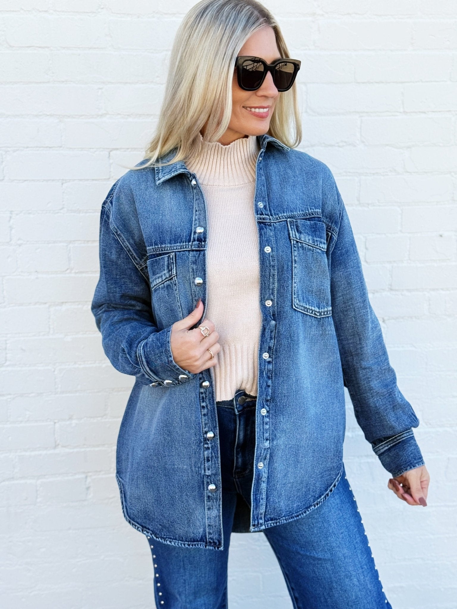 Habitual Oversized Denim Shacket In Marine - Infinity Raine