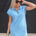 Half Zip Up Mock Neck Mini Dress In Blue - Infinity Raine