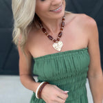 Hammered Heart Pendant Resin Beaded Necklace In Brown - Infinity Raine