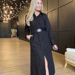 Hancock Alamo Button Down Maxi Dress In Oxford Black - Infinity Raine
