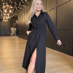Hancock Alamo Button Down Maxi Dress In Oxford Black - Infinity Raine