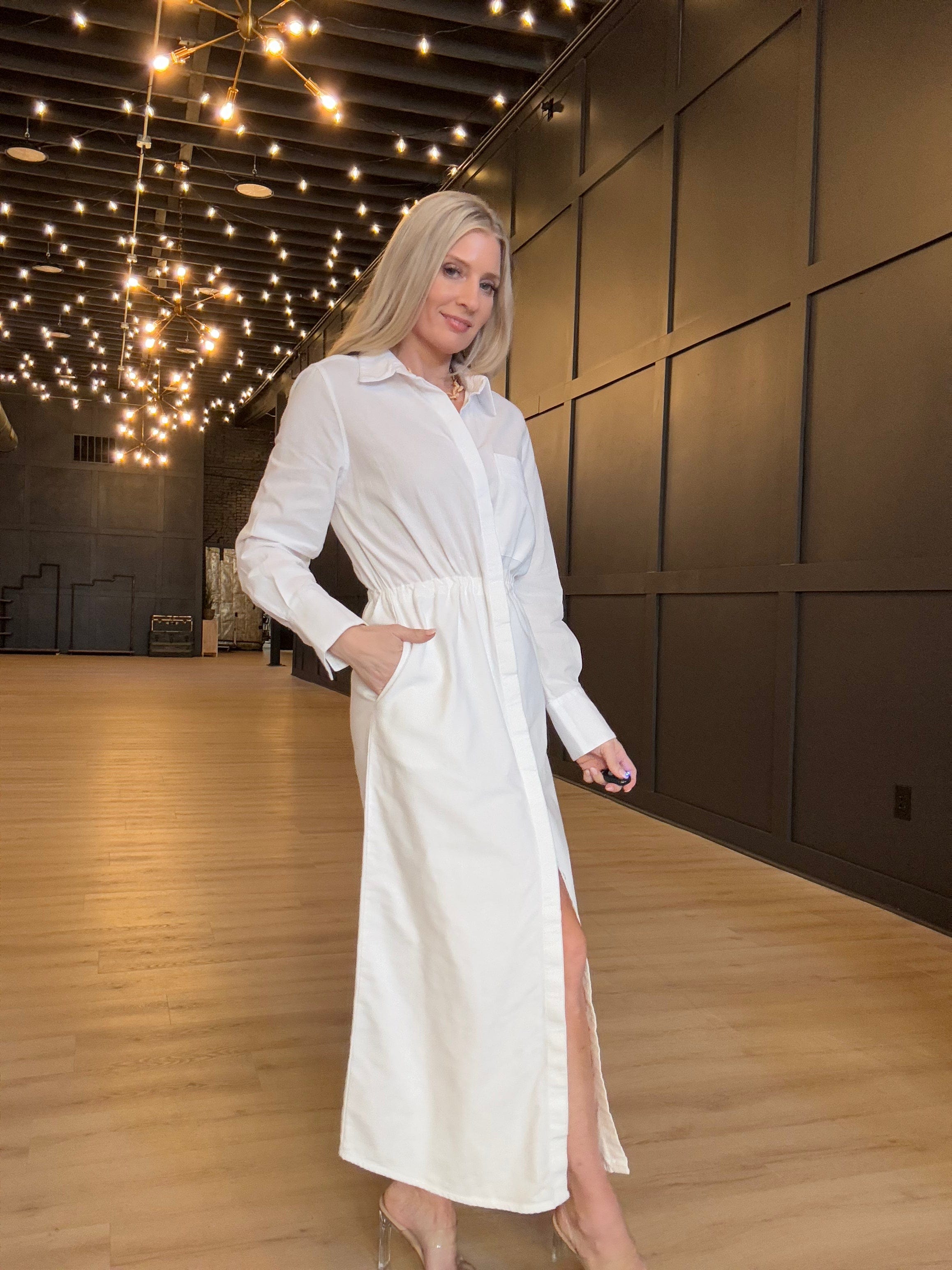 Hancock Alamo Button Down Maxi Dress In Tocuyo White - Infinity Raine